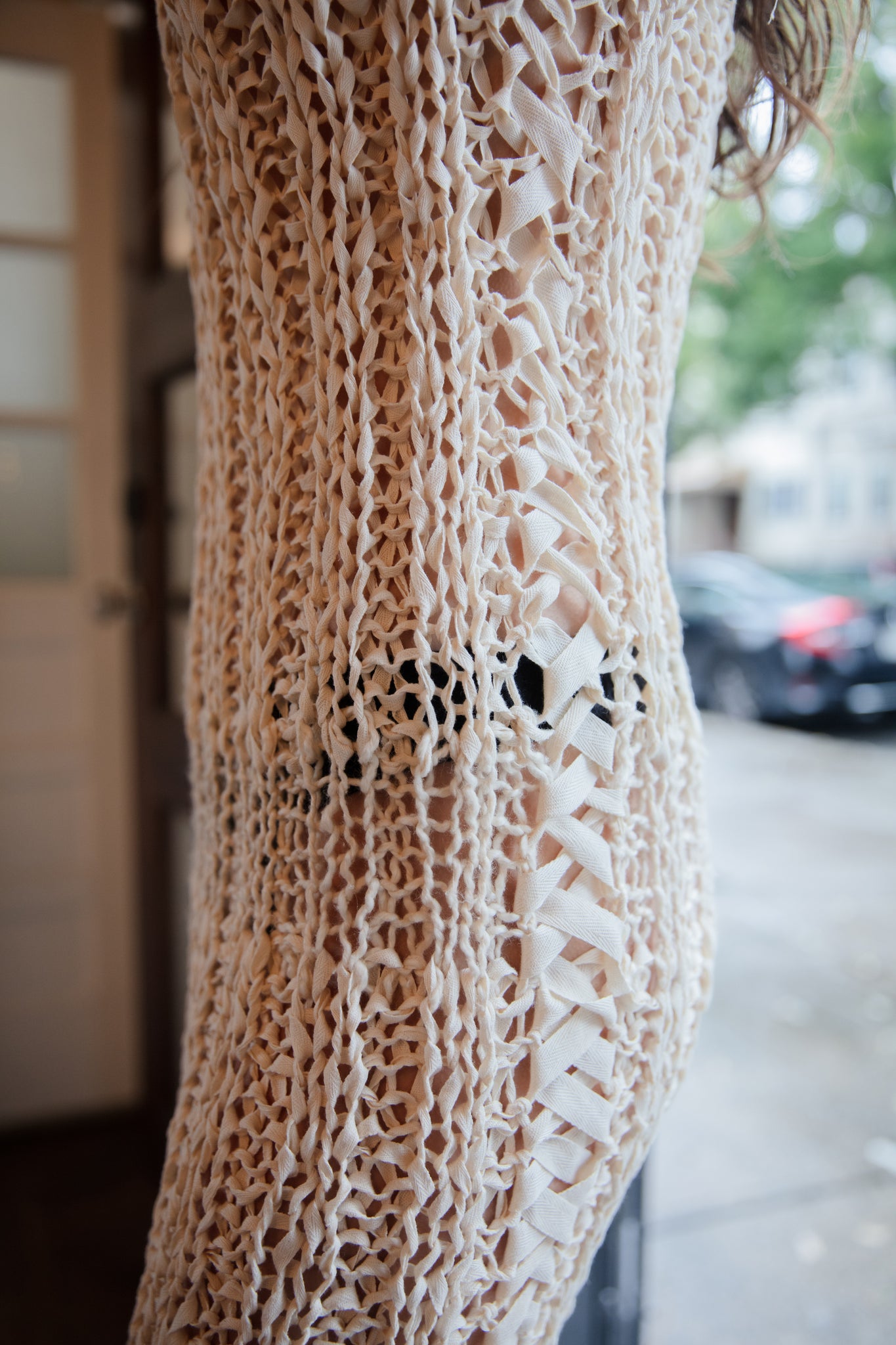 tonal ivory mixed yarn hand knit dress