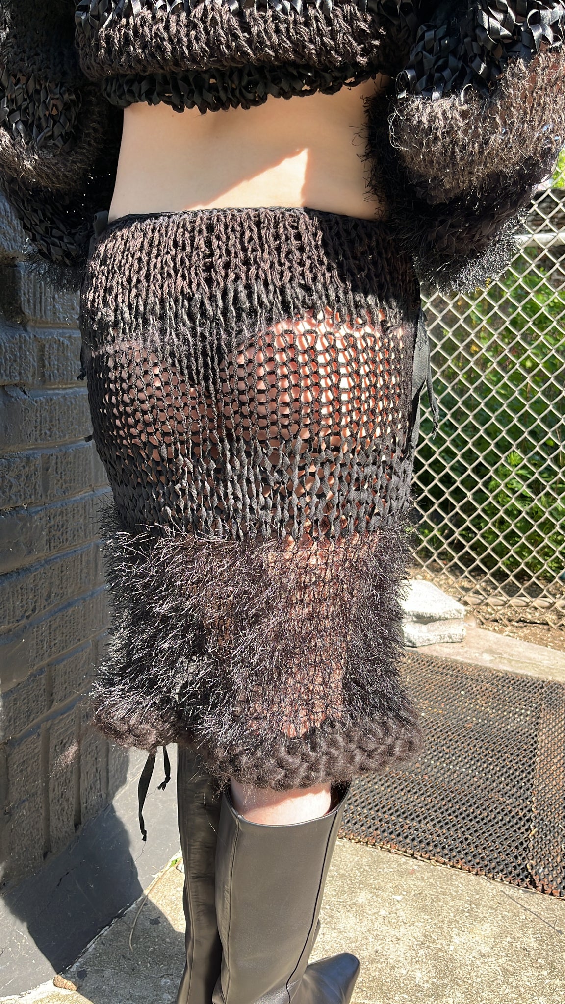 black mixed yarn hand knit skirt