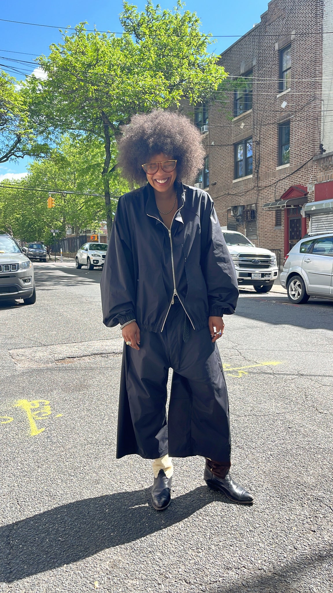 crescent bomber in black poplin