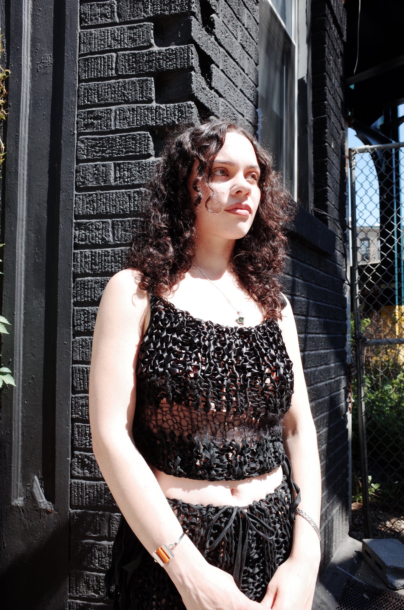 black mixed yarn hand knit tank