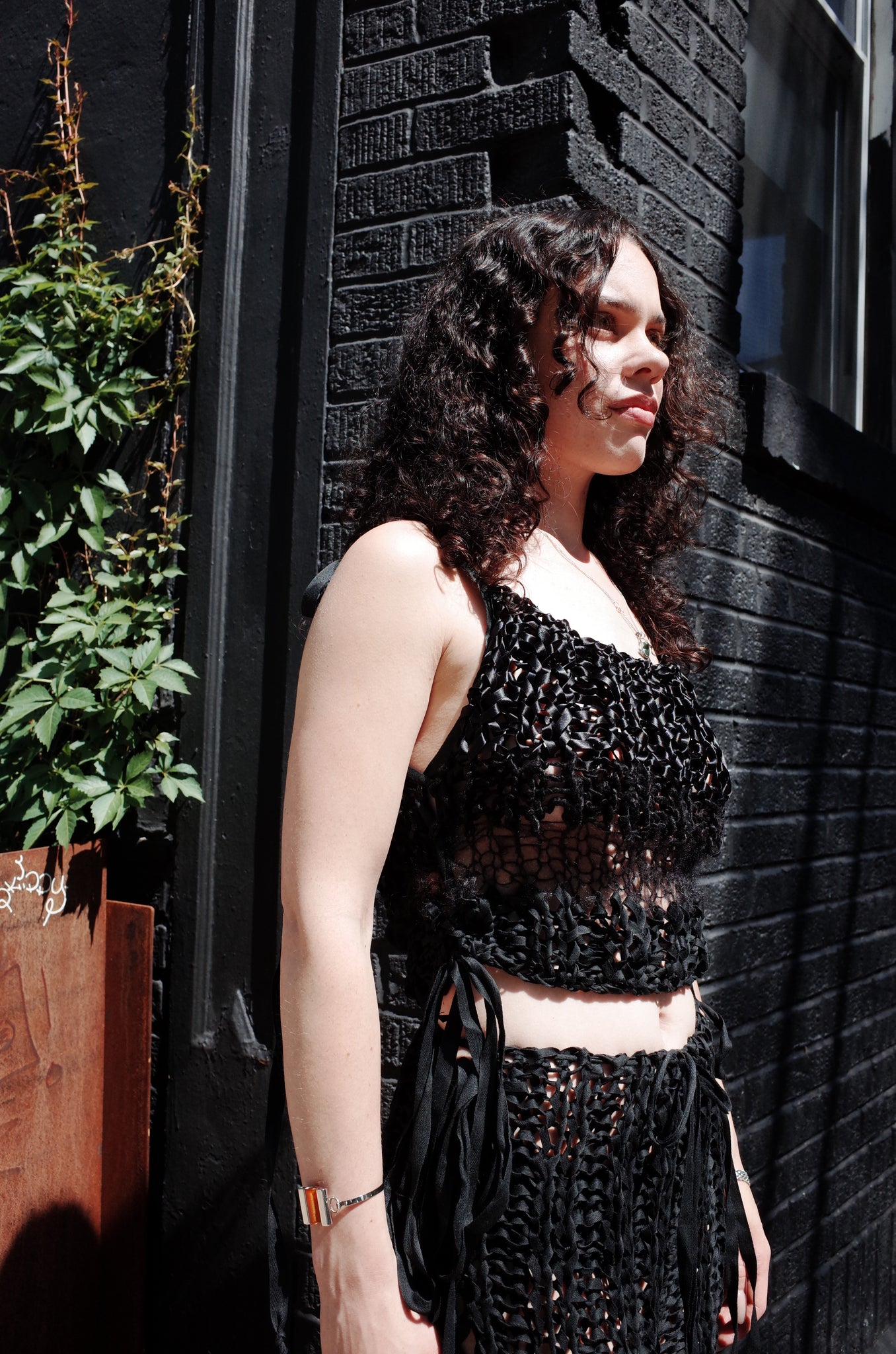black mixed yarn hand knit tank