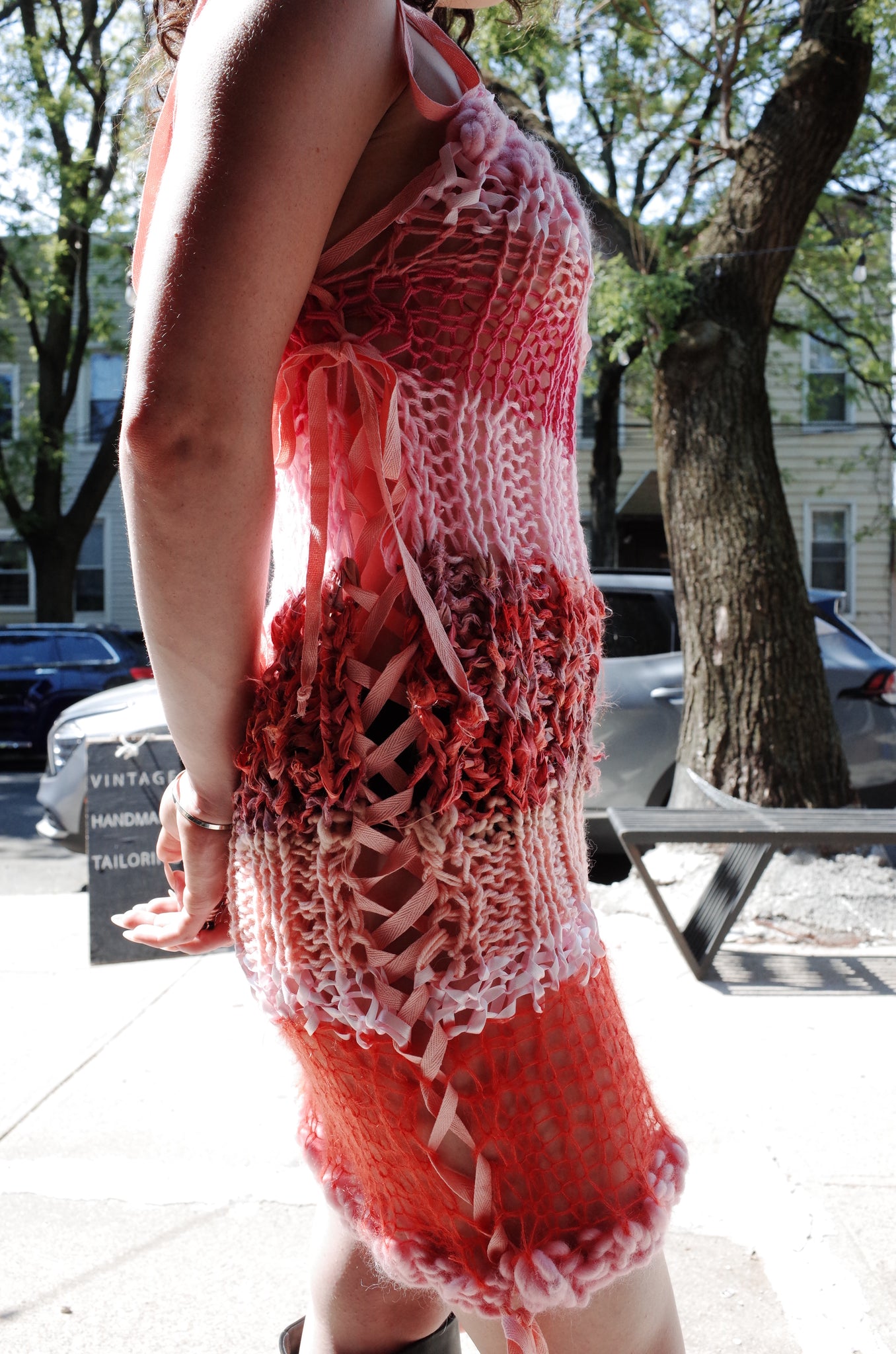 rose mixed yarn hand knit dress