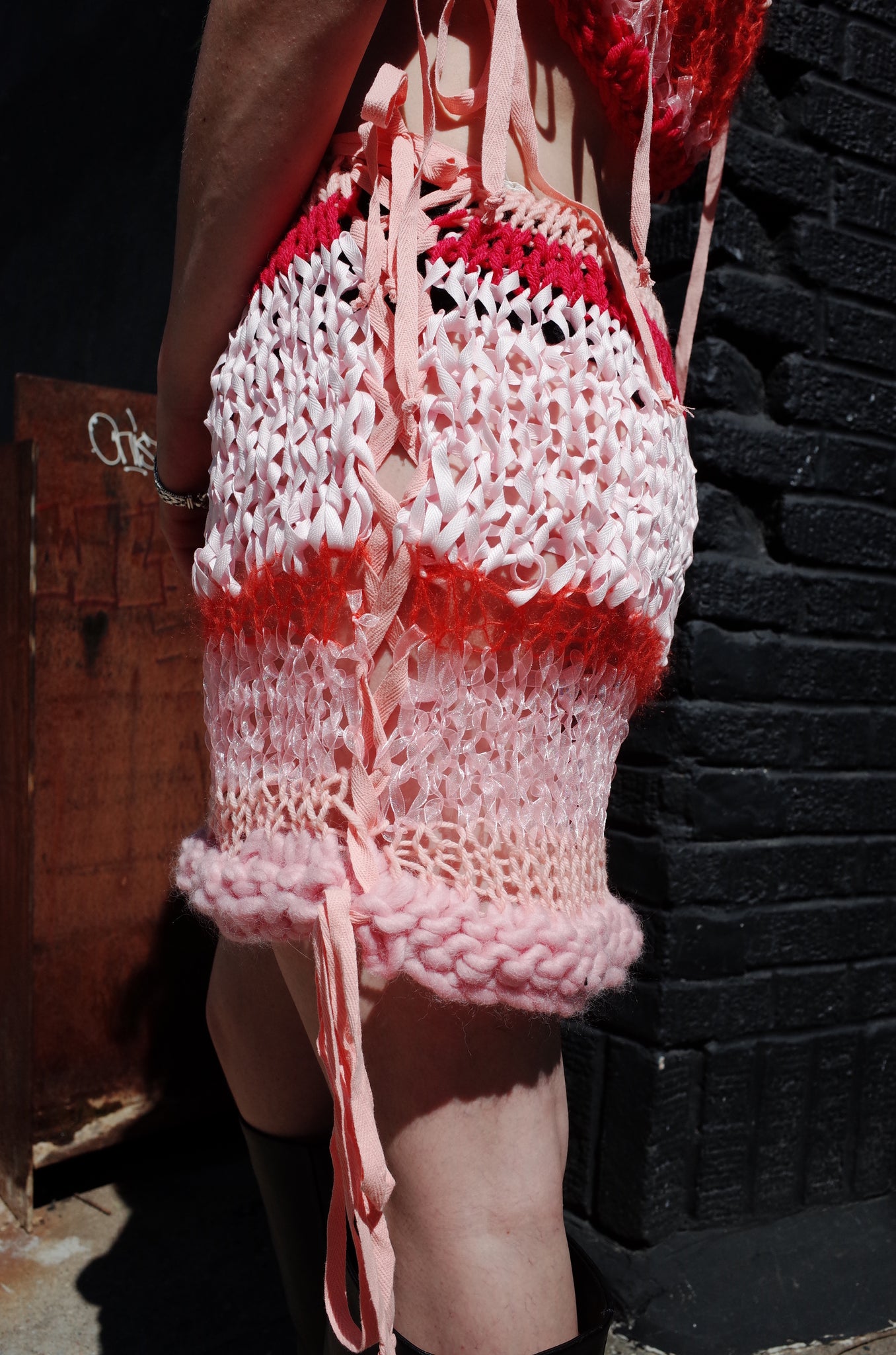 rose mixed yarn hand knit skirt