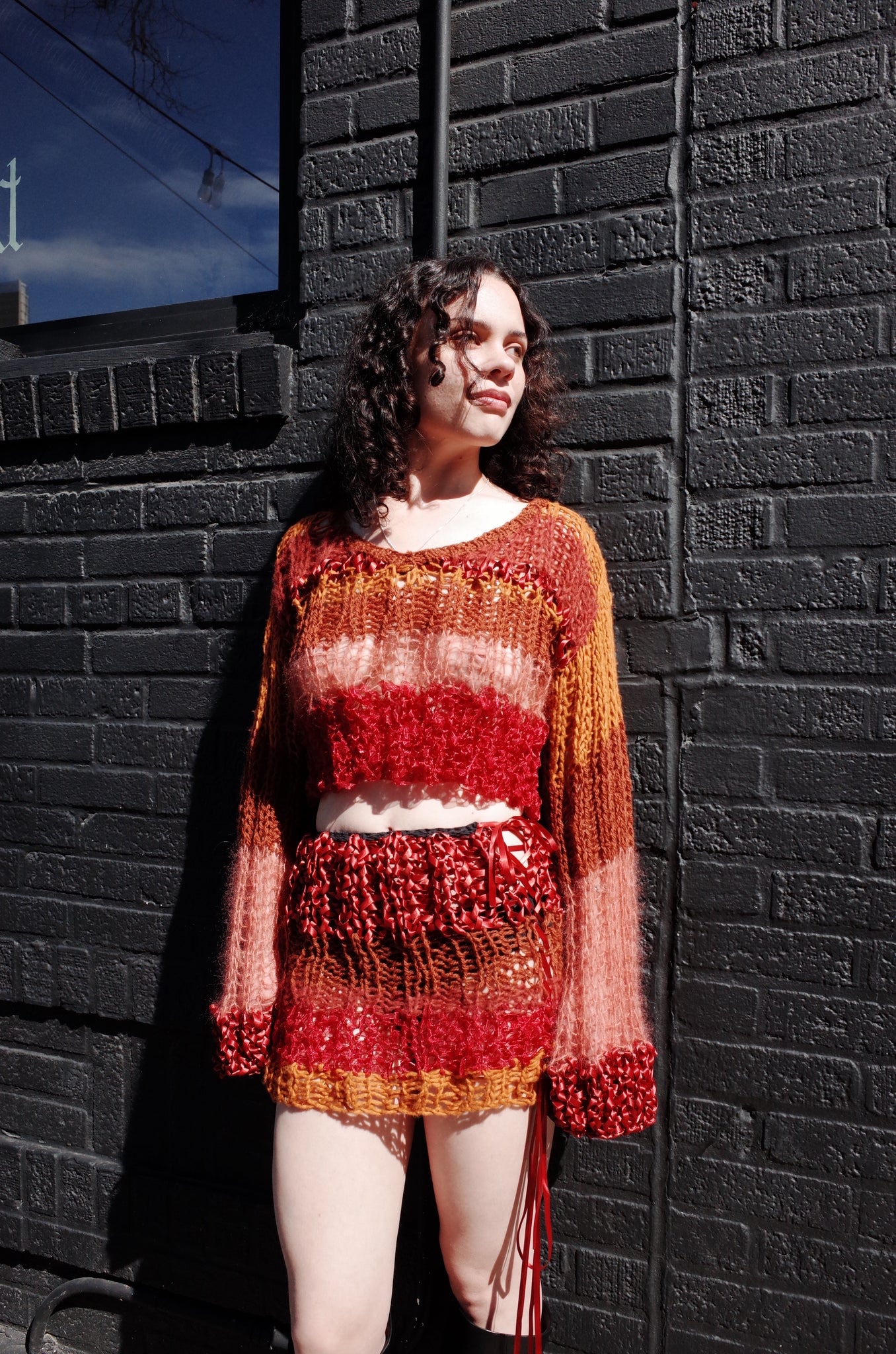 rust mixed yarn hand knit sweater
