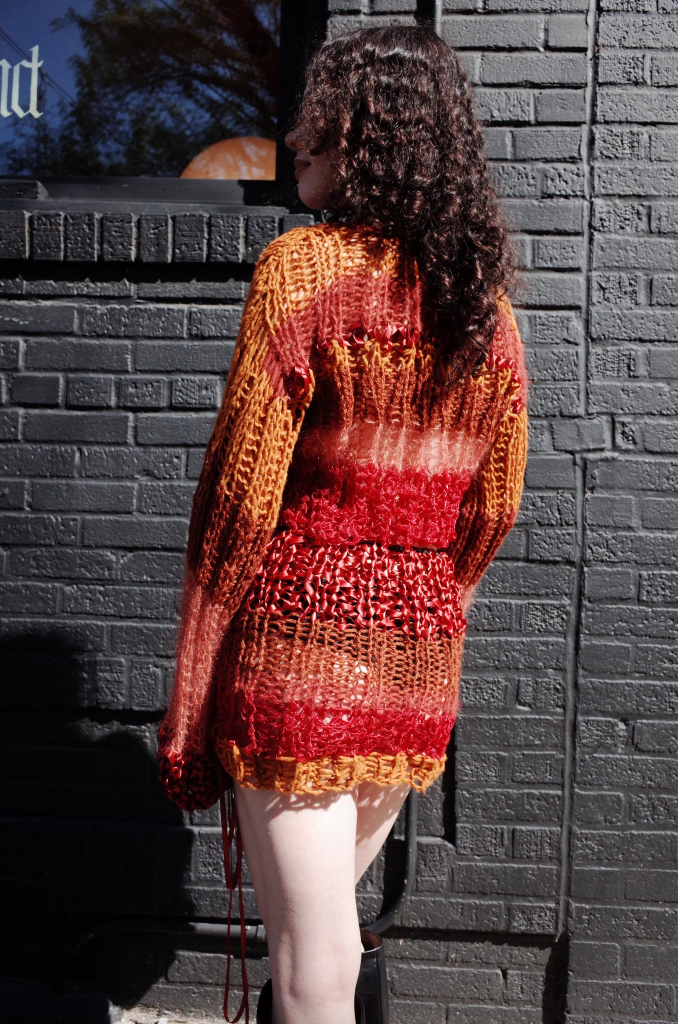 rust mixed yarn hand knit sweater