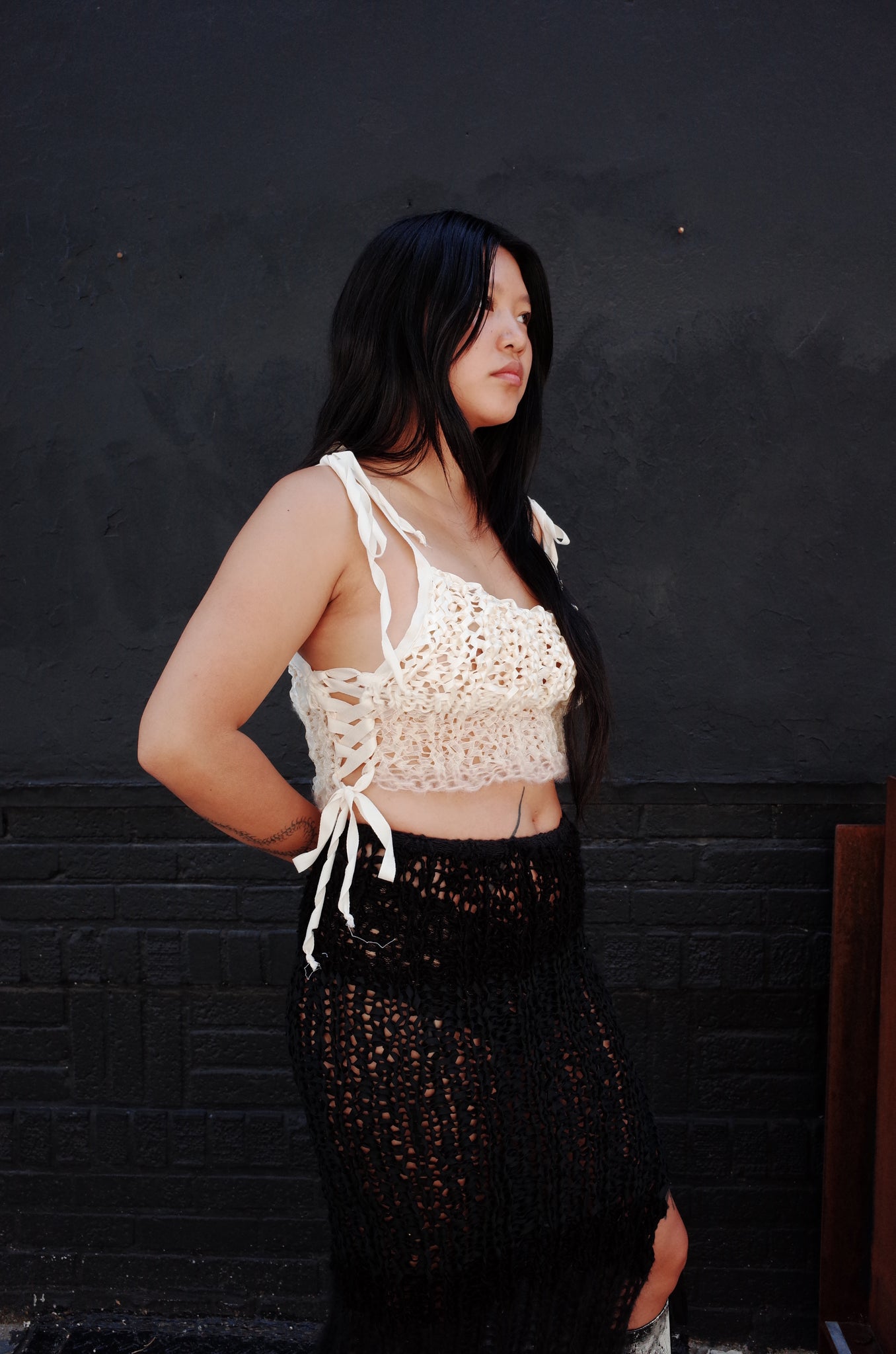 tonal ivory mixed yarn hand knit tank