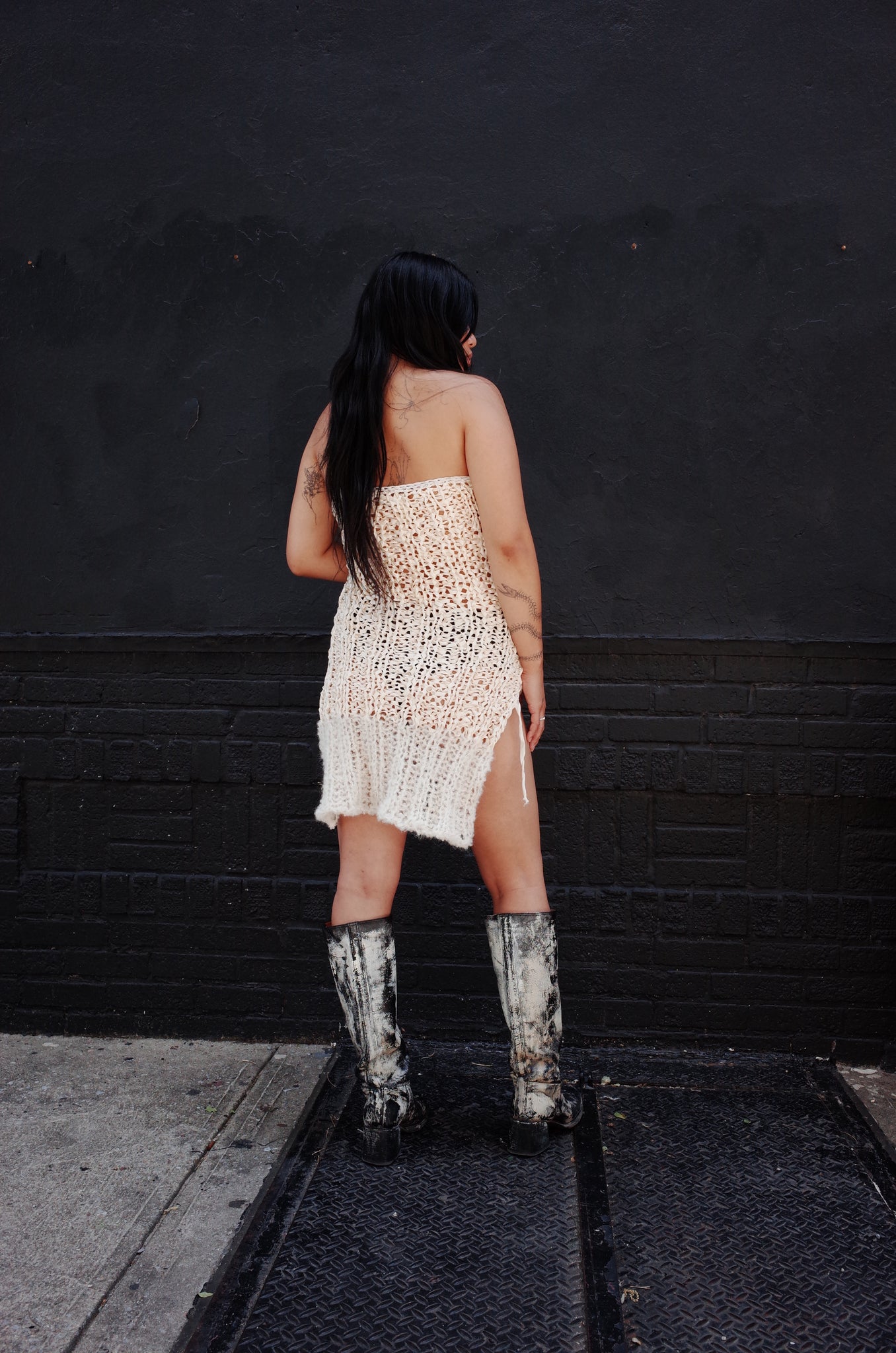 tonal ivory mixed yarn hand knit skirt