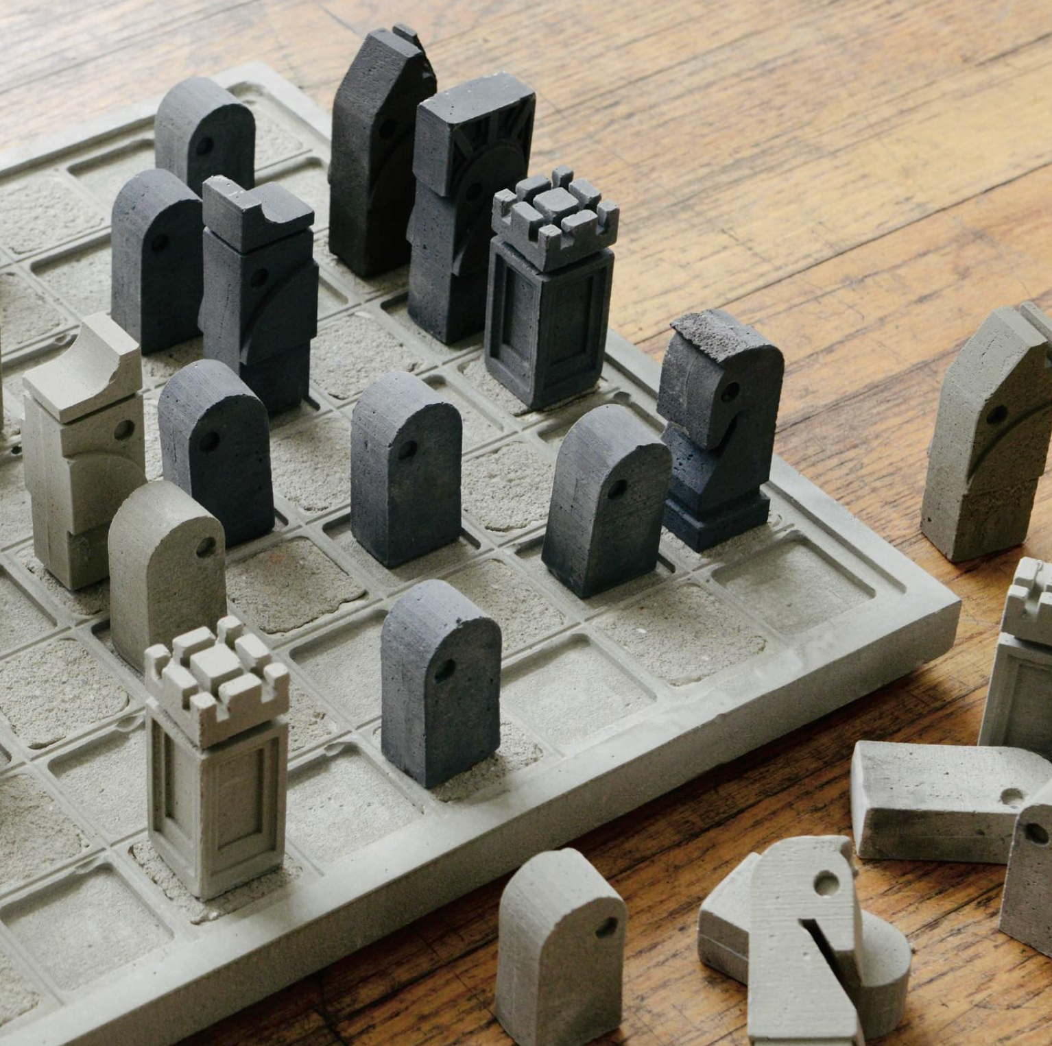 brutalist chess set