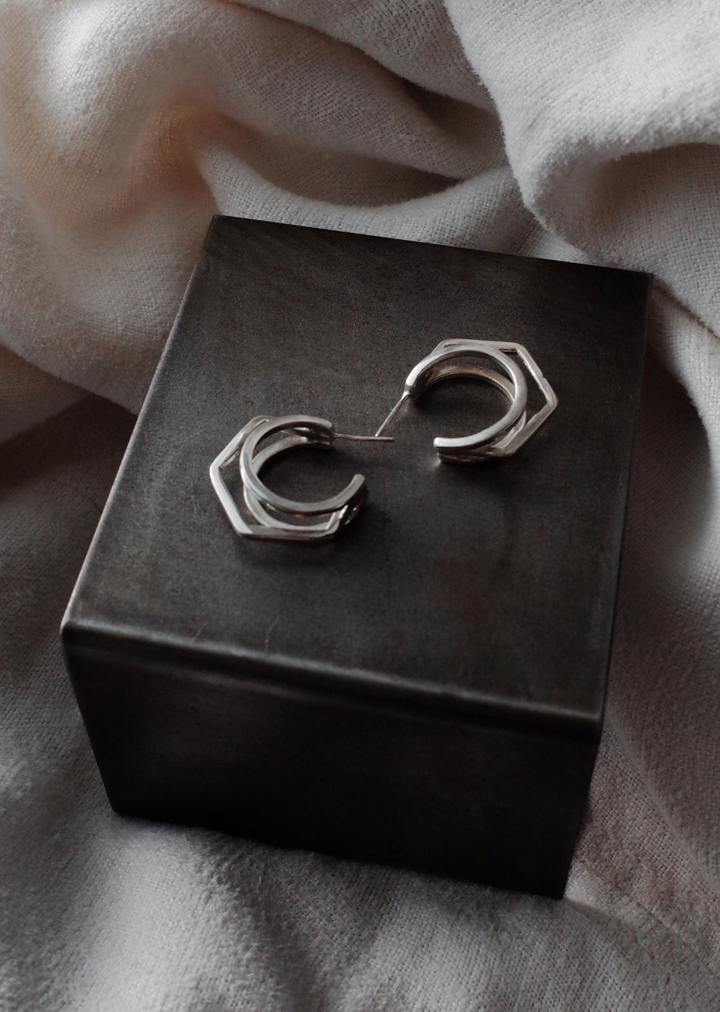 sterling geometric triple hoops