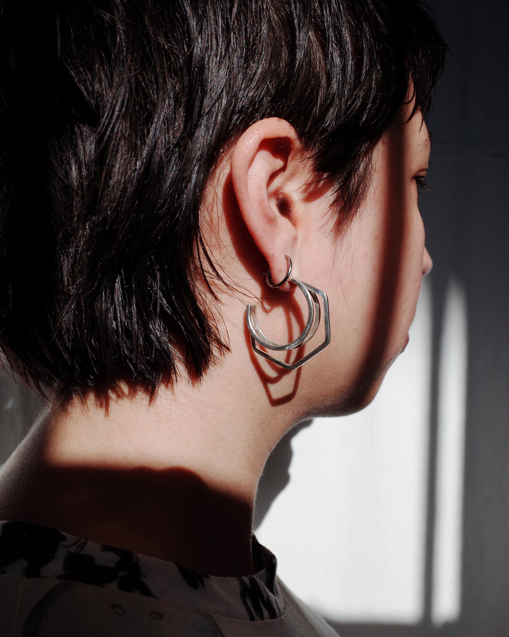 sterling geometric triple hoops