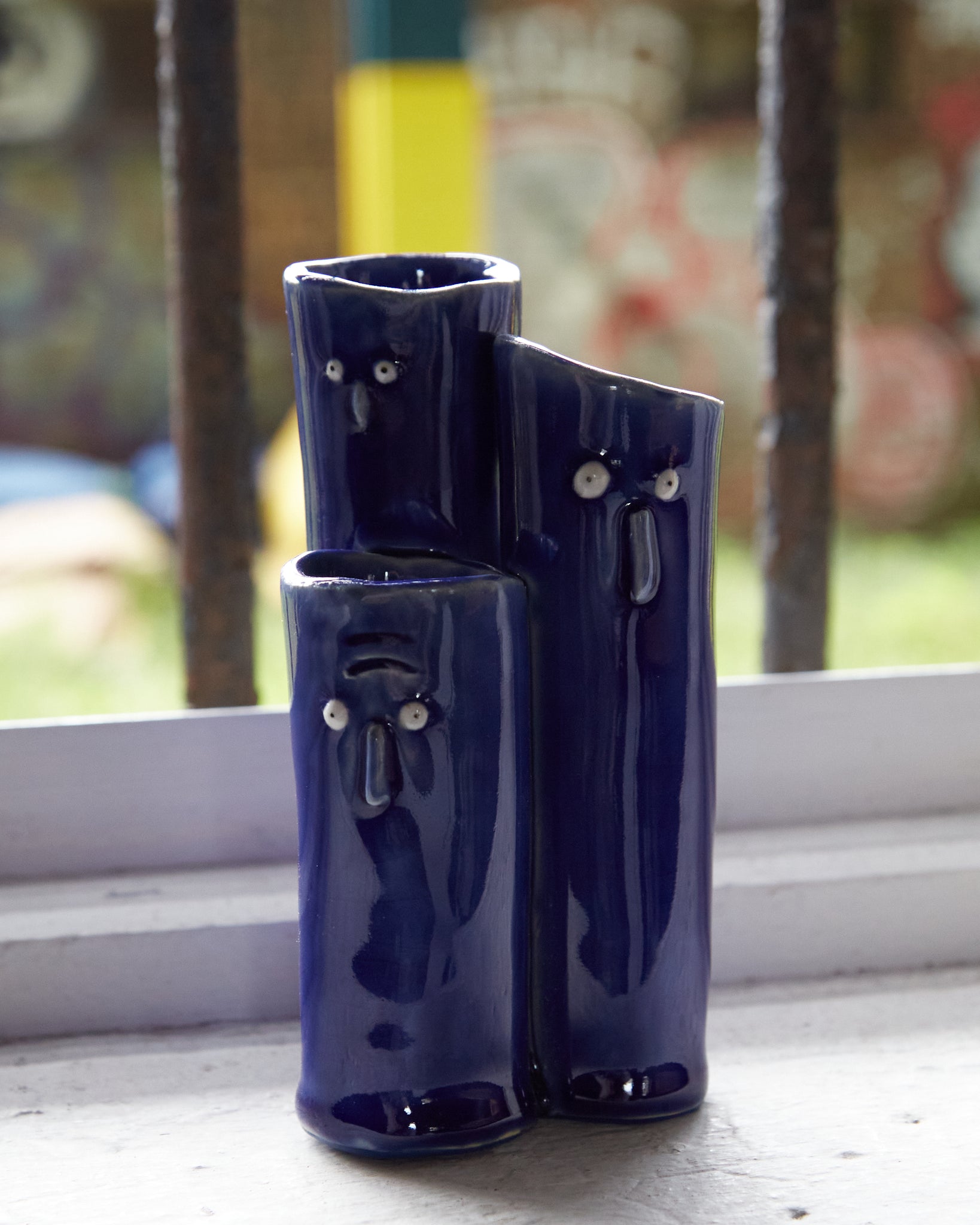 cobalt wheel thrown multi-face bud vase